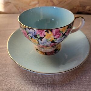Floral Teacup and Saucer Set - Blue and Multicolor(T10)